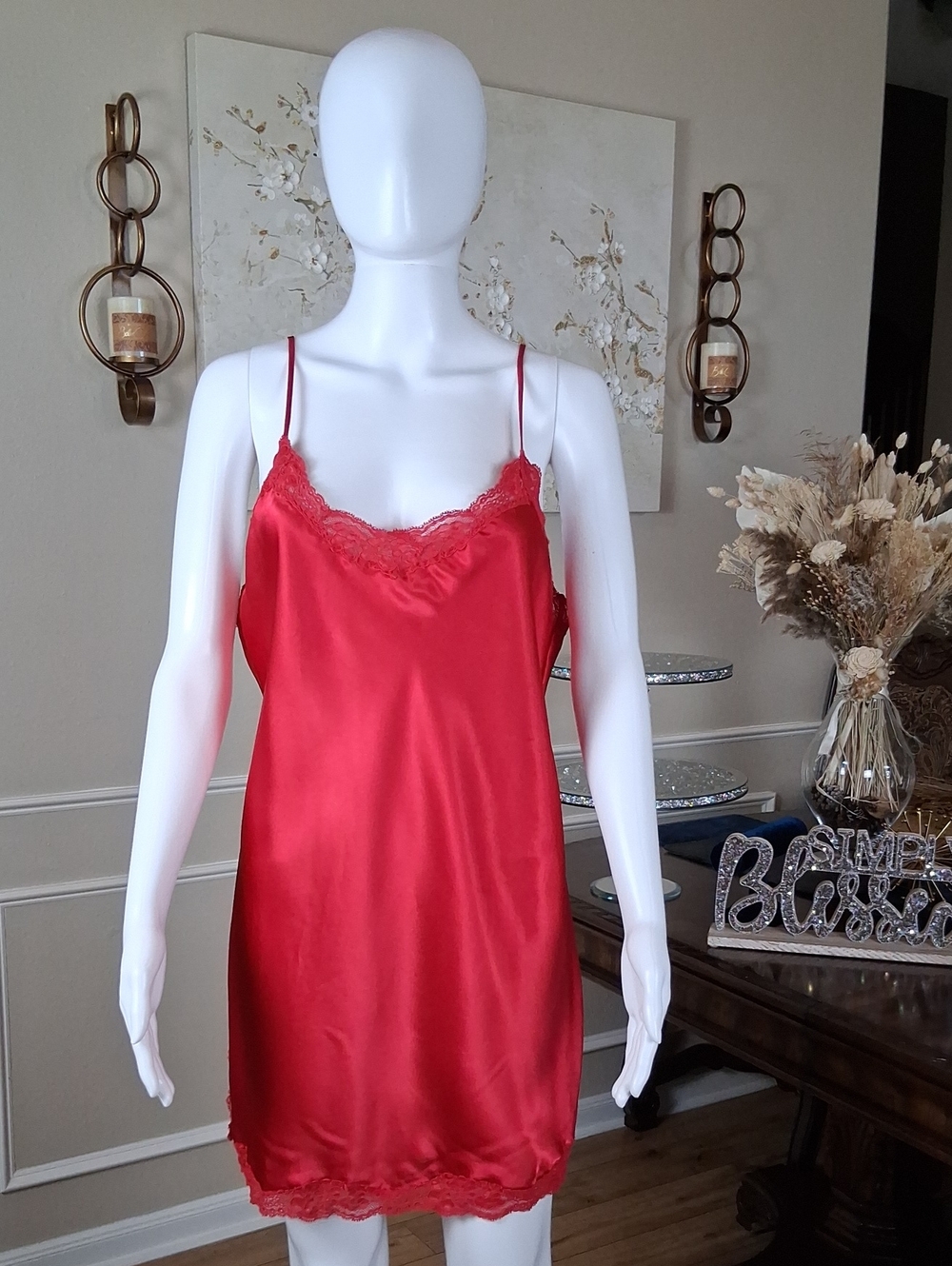 Victoria's Secret Women's Red Lace Trim Slip Mini Dress - Women's Lingerie Large - Picture 11 of 16